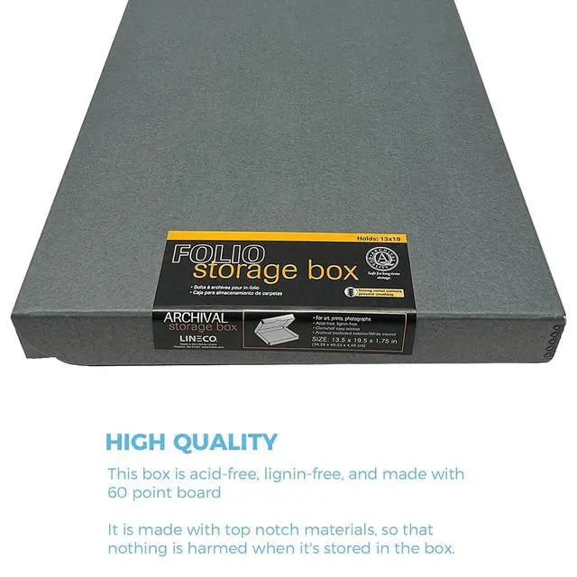 Alt view image 5 of 6 - Folio Storage Box, Clamshell Design with Metal Edge. 13.5x19.5x1.75 Inches, Archival Boxboard, Preserve Photos, Cards, Magazines, Documents, Art, Ephemera, Family Records, Gray, Pack of 10