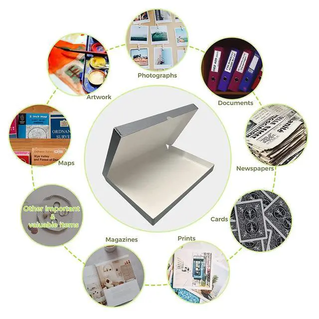 Alt view image 6 of 6 - Folio Storage Box, Clamshell Design with Metal Edge. 13.5x19.5x1.75 Inches, Archival Boxboard, Preserve Photos, Cards, Magazines, Documents, Art, Ephemera, Family Records, Gray, Pack of 10