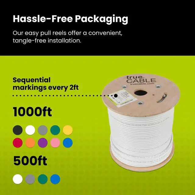Alt view image 5 of 6 - Cat6 Shielded Riser (CMR) Bulk Ethernet Cable, 500ft, White, 23AWG Solid Bare Copper, 550MHz, Overall Aluminum Foil Shield (F/UTP), PoE++ 100W, ETL Listed