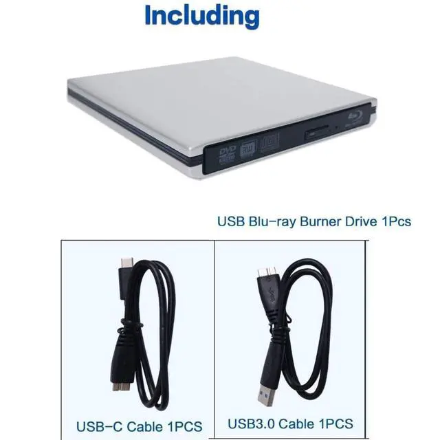 Alt view image 4 of 6 - Aluminum External USB 3.0 and USB C UHD 4K Blu-Ray Writer BD-RE BD Burner Blu-ray DVD CD Super-Muti Drive for PC Laptop iMac and Mac