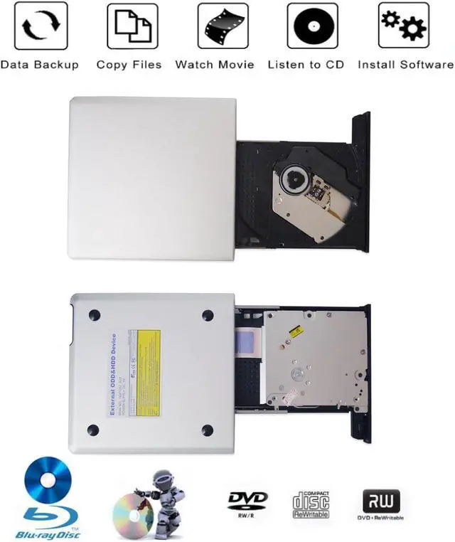 Alt view image 5 of 6 - Aluminum External USB 3.0 and USB C UHD 4K Blu-Ray Writer BD-RE BD Burner Blu-ray DVD CD Super-Muti Drive for PC Laptop iMac and Mac