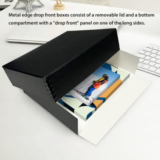 Alt view image 3 of 6 - Museum Archival Storage Box, 16.75x20.75x3 in. Drop Front Design. Acid-Free with Metal Edge. Organize Photos, Pictures, Prints, Documents, Crafts, DIY. Black, 6 Pack
