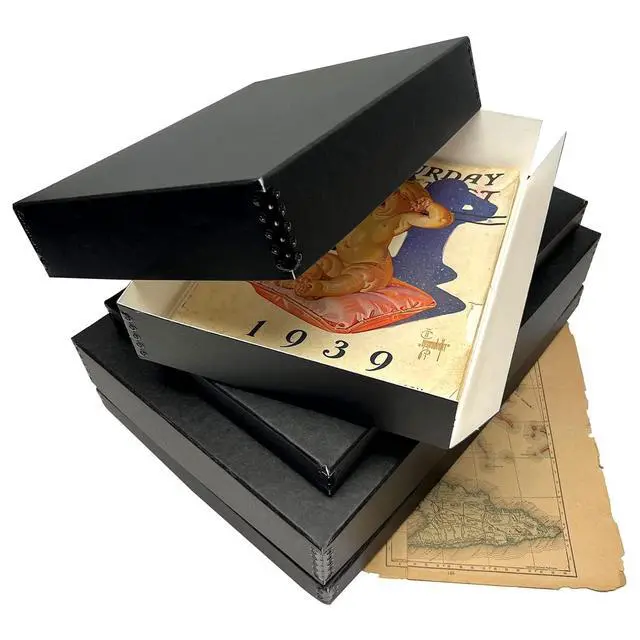 Alt view image 5 of 6 - Museum Archival Storage Box, 16.75x20.75x3 in. Drop Front Design. Acid-Free with Metal Edge. Organize Photos, Pictures, Prints, Documents, Crafts, DIY. Black, 6 Pack
