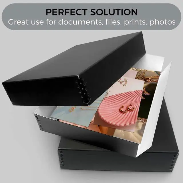 Alt view image 6 of 6 - Museum Archival Storage Box, 11.75x15.25x3 in. Drop Front Design. Acid-Free with Metal Edge. Organize Photos, Pictures, Prints, Documents, Crafts, DIY. Black, 8 Pack