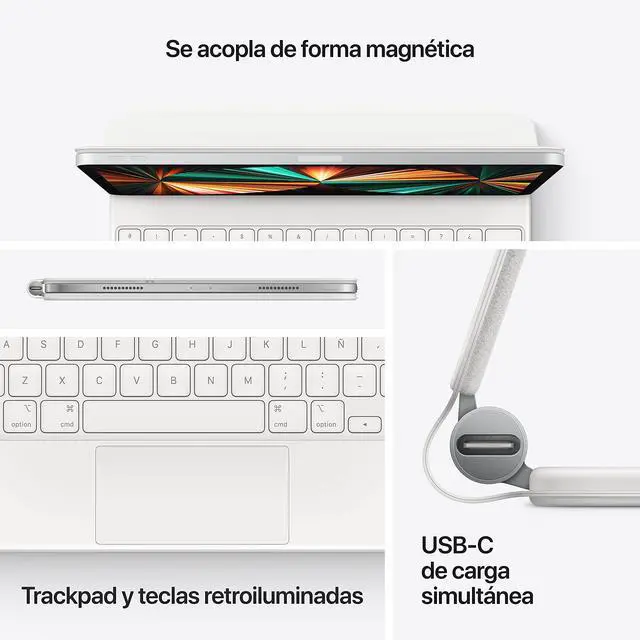 Alt view image 6 of 6 - Magic Keyboard: iPad Keyboard case for iPad Pro 11-inch (1st, 2nd, 3rd, 4th gen) and iPad Air (4th, 5th gen, and M2), Great Typing Experience, Built-in trackpad, Spanish - White