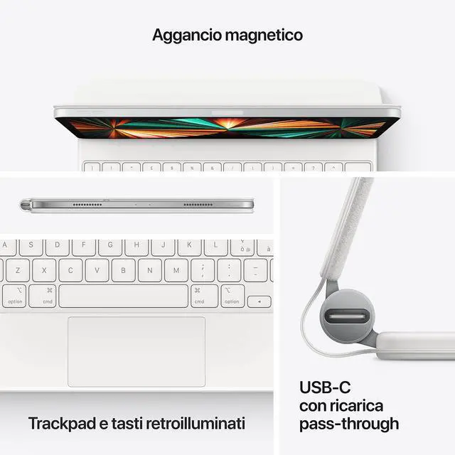 Alt view image 6 of 6 - Magic Keyboard: iPad Keyboard case for iPad Pro 11-inch (1st, 2nd, 3rd, 4th gen) and iPad Air (4th, 5th gen, and M2), Great Typing Experience, Built-in trackpad, Italian - White