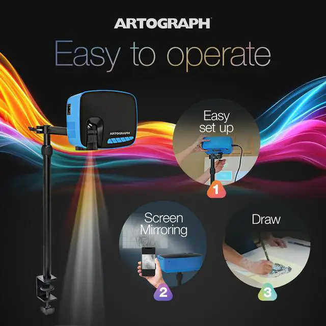 Alt view image 3 of 6 - Flare 100 Digital Art Projector with Adjustable Monopod Stand, Blue/Black 1080p Native Resolution, Built-In Art Grids for Drawing and Tracing, WiFi and HDMI Compatible