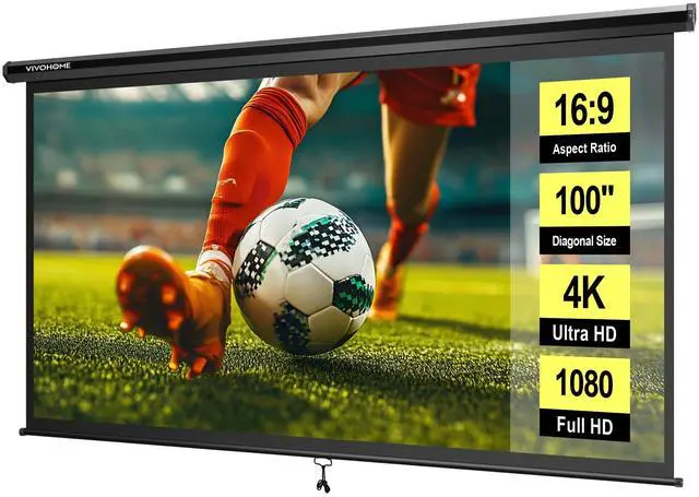 Main image of 100 Inch 16:9 Pull Down Projector Screen, HD 4K Retractable Movie Screen for Indoor Home Theater and Office, Manual Projection Screen with Auto Locking (87W x 49H Inch Display Area), Black