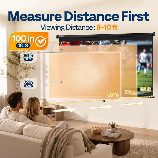 Alt view image 5 of 6 - 100 Inch 16:9 Pull Down Projector Screen, HD 4K Retractable Movie Screen for Indoor Home Theater and Office, Manual Projection Screen with Auto Locking (87W x 49H Inch Display Area), Black