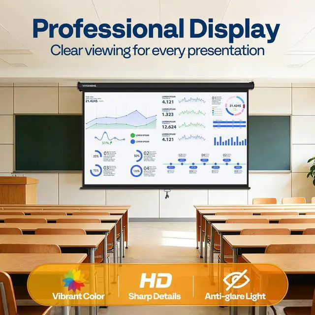 Alt view image 6 of 6 - 100 Inch 16:9 Pull Down Projector Screen, HD 4K Retractable Movie Screen for Indoor Home Theater and Office, Manual Projection Screen with Auto Locking (87W x 49H Inch Display Area), Black