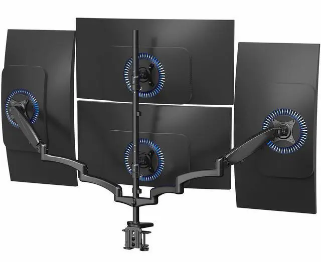 Main image of Quad Pneumatic Monitor Mount for 4 Screens up to 32 inches, Fully Adjustable, Heavy Duty Desk Stand with C-Clamp, Black, STAND-V400G