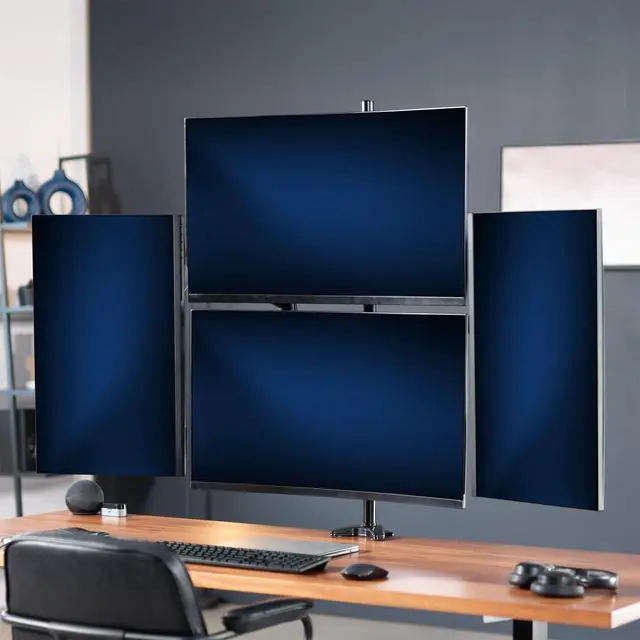 Alt view image 2 of 6 - Quad Pneumatic Monitor Mount for 4 Screens up to 32 inches, Fully Adjustable, Heavy Duty Desk Stand with C-Clamp, Black, STAND-V400G