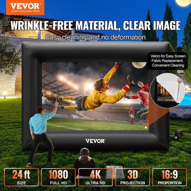 Alt view image 2 of 6 - Inflatable Projector Screen for Outdoor Use with 350W Air Blower, Oxford Fabric Material, Supports Front/Rear Projection,Black
