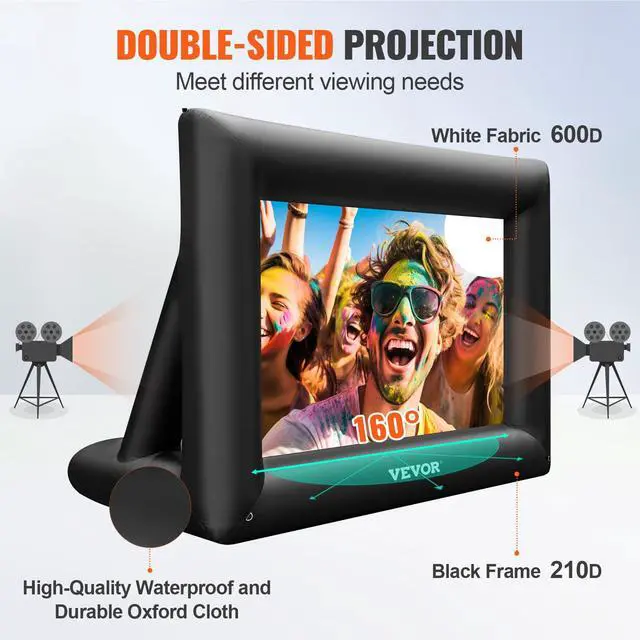 Alt view image 4 of 6 - Inflatable Projector Screen for Outdoor Use with 350W Air Blower, Oxford Fabric Material, Supports Front/Rear Projection,Black