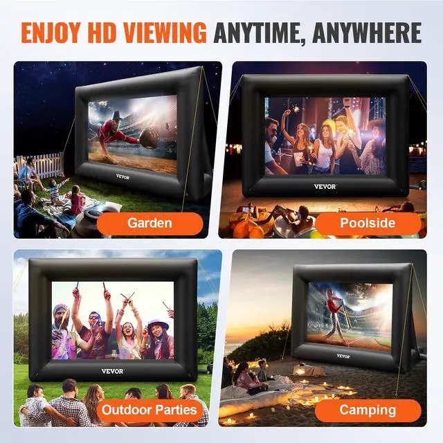 Alt view image 6 of 6 - Inflatable Projector Screen for Outdoor Use with 350W Air Blower, Oxford Fabric Material, Supports Front/Rear Projection,Black
