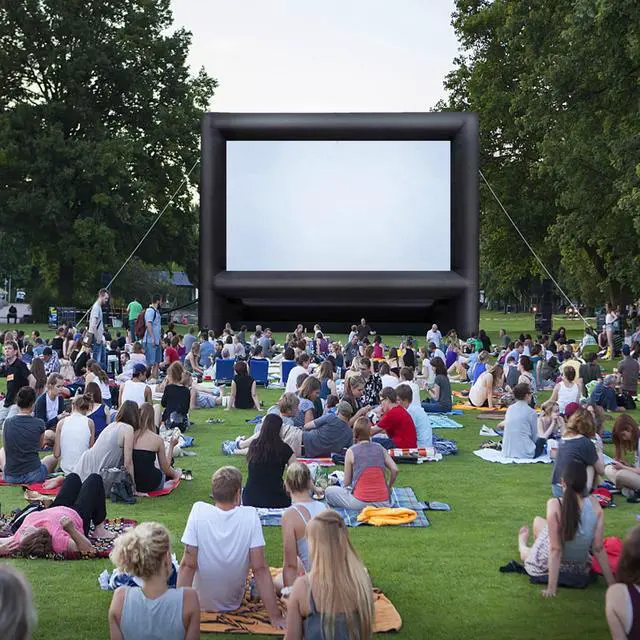 Alt view image 2 of 6 - 22 Feet Inflatable Projector Screen - Outdoor and Indoor Theater Movie Screens,Includes Rope, Blower,Tent Stakes - Great for Party Backyard Pool Watch Movies