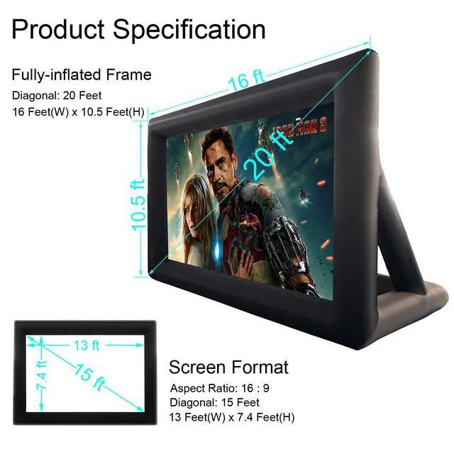Alt view image 6 of 6 - 20 FT Inflatable Projector Movie Screen for Outside, Blow up Projector Screen Front/Rear Projection for Backyard Movie Night Outdoor Party
