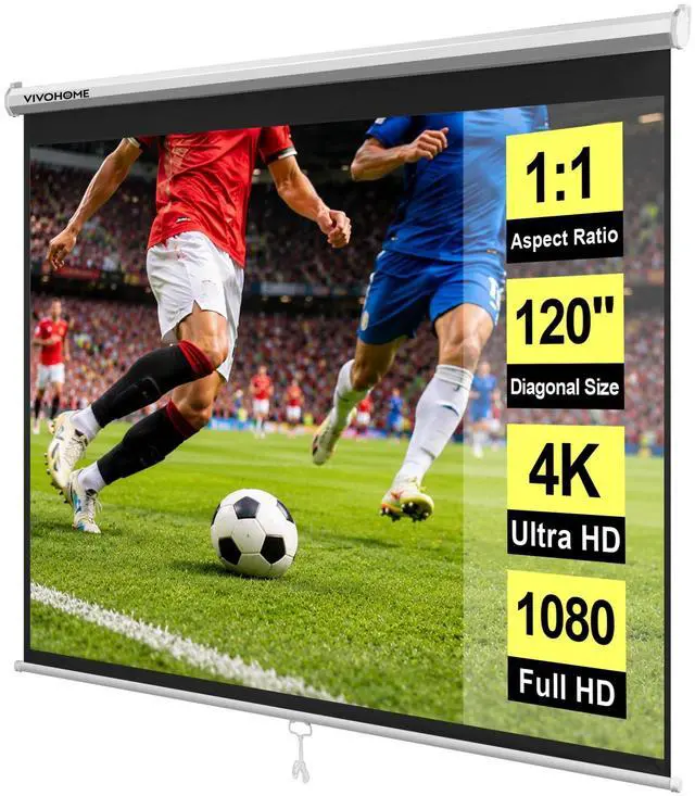 Main image of 120 Inch 1:1 Pull Down Projector Screen, HD 4K Retractable Movie Screen for Indoor Home Theater and Office, Manual Projection Screen with Auto Locking (84Wx84H Inch Display Area), White