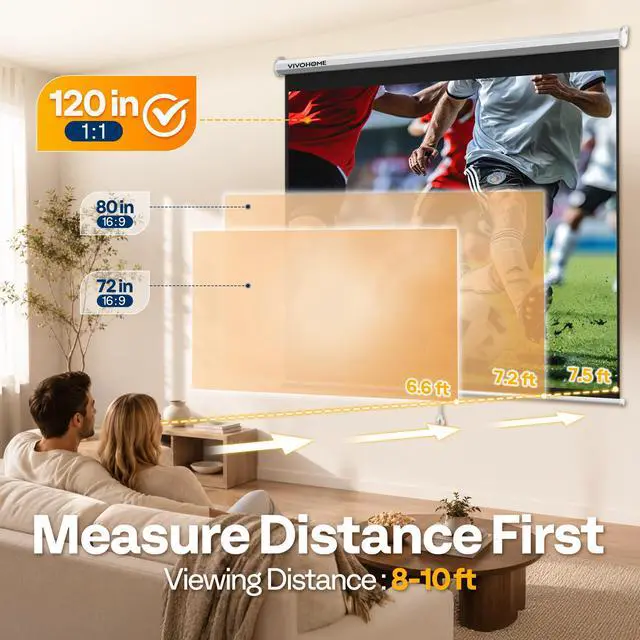 Alt view image 5 of 6 - 120 Inch 1:1 Pull Down Projector Screen, HD 4K Retractable Movie Screen for Indoor Home Theater and Office, Manual Projection Screen with Auto Locking (84Wx84H Inch Display Area), White