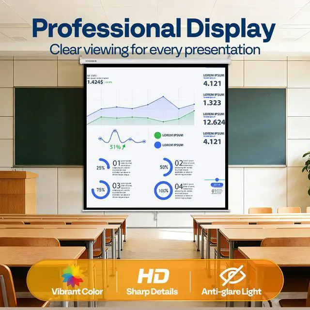 Alt view image 6 of 6 - 120 Inch 1:1 Pull Down Projector Screen, HD 4K Retractable Movie Screen for Indoor Home Theater and Office, Manual Projection Screen with Auto Locking (84Wx84H Inch Display Area), White