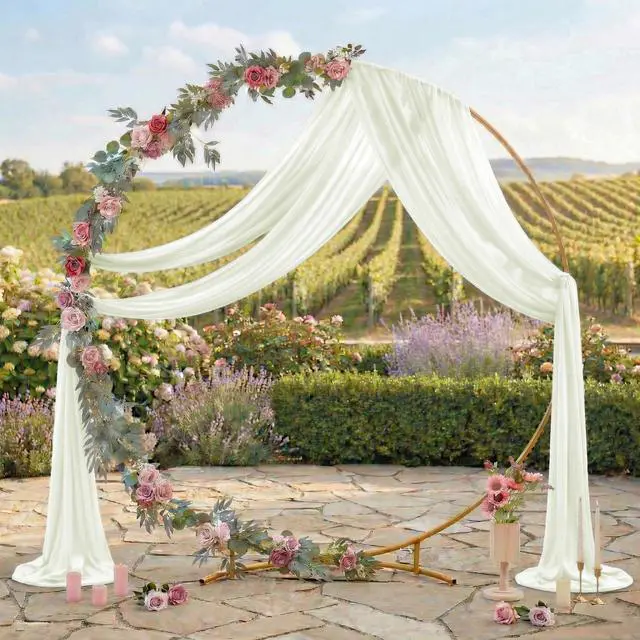 Alt view image 3 of 6 - MDS Pack of 2 Wedding Arch Drape Panel (30" Width x 100ft Long) Sheer Chiffon Arbor Canopy Drapery Fabric for Wedding Ceremony Reception Decoration Party Ceiling Backdrop Curtain Swag - Ivory
