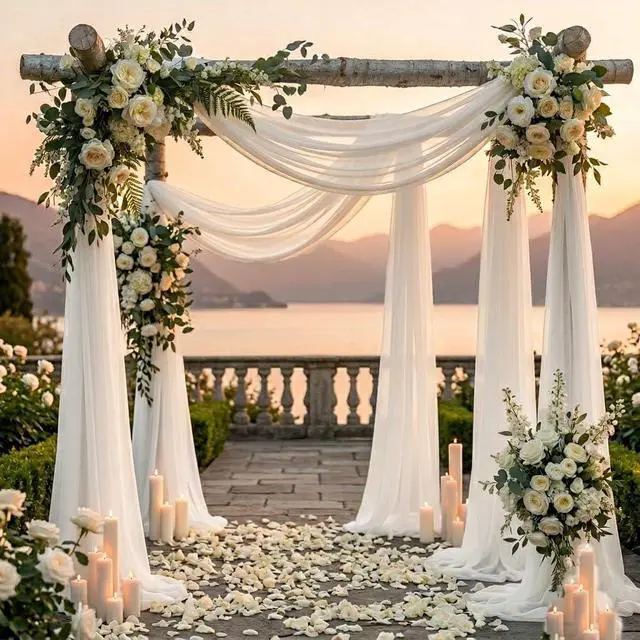 Alt view image 4 of 6 - MDS Pack of 2 Wedding Arch Drape Panel (30" Width x 100ft Long) Sheer Chiffon Arbor Canopy Drapery Fabric for Wedding Ceremony Reception Decoration Party Ceiling Backdrop Curtain Swag - Ivory
