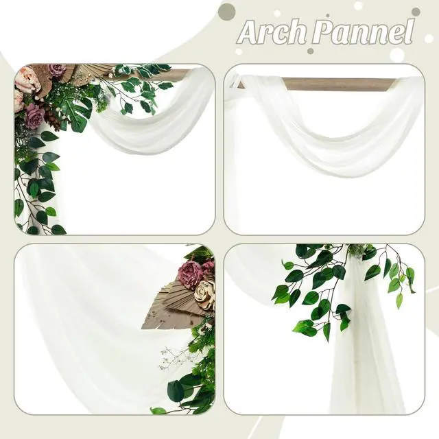 Alt view image 5 of 6 - MDS Pack of 2 Wedding Arch Drape Panel (30" Width x 100ft Long) Sheer Chiffon Arbor Canopy Drapery Fabric for Wedding Ceremony Reception Decoration Party Ceiling Backdrop Curtain Swag - Ivory