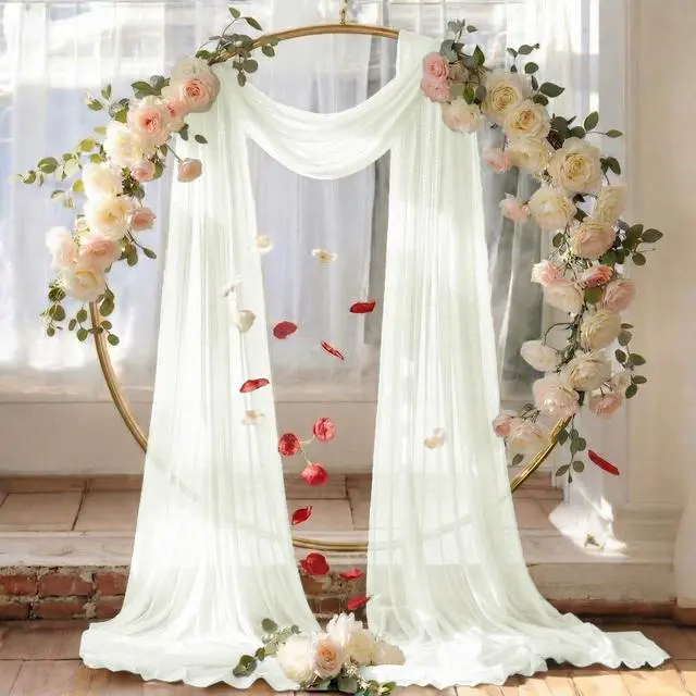 Alt view image 6 of 6 - MDS Pack of 2 Wedding Arch Drape Panel (30" Width x 100ft Long) Sheer Chiffon Arbor Canopy Drapery Fabric for Wedding Ceremony Reception Decoration Party Ceiling Backdrop Curtain Swag - Ivory