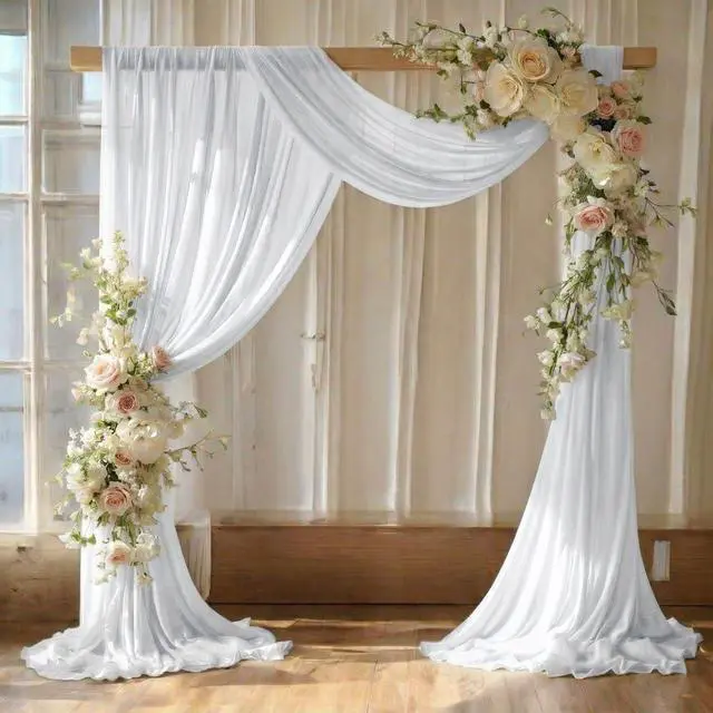 Main image of MDS Pack of 2 Wedding Arch Drape Panel (30" Width x 100ft Long) Sheer Chiffon Arbor Canopy Drapery Fabric for Wedding Ceremony Reception Decoration Party Ceiling Backdrop Curtain Swag - White