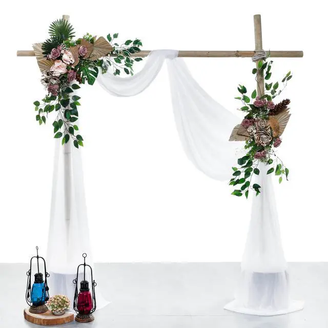 Alt view image 2 of 6 - MDS Pack of 2 Wedding Arch Drape Panel (30" Width x 100ft Long) Sheer Chiffon Arbor Canopy Drapery Fabric for Wedding Ceremony Reception Decoration Party Ceiling Backdrop Curtain Swag - White