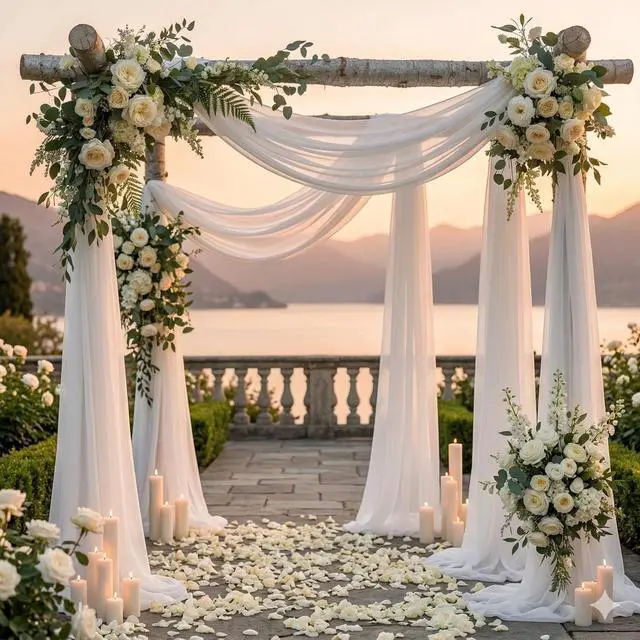 Alt view image 4 of 6 - MDS Pack of 2 Wedding Arch Drape Panel (30" Width x 100ft Long) Sheer Chiffon Arbor Canopy Drapery Fabric for Wedding Ceremony Reception Decoration Party Ceiling Backdrop Curtain Swag - White