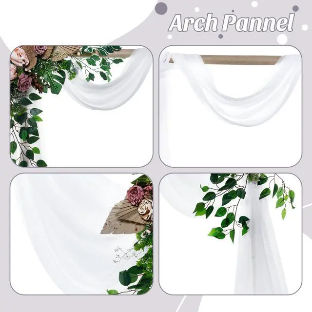 Alt view image 5 of 6 - MDS Pack of 2 Wedding Arch Drape Panel (30" Width x 100ft Long) Sheer Chiffon Arbor Canopy Drapery Fabric for Wedding Ceremony Reception Decoration Party Ceiling Backdrop Curtain Swag - White