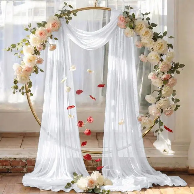 Alt view image 6 of 6 - MDS Pack of 2 Wedding Arch Drape Panel (30" Width x 100ft Long) Sheer Chiffon Arbor Canopy Drapery Fabric for Wedding Ceremony Reception Decoration Party Ceiling Backdrop Curtain Swag - White