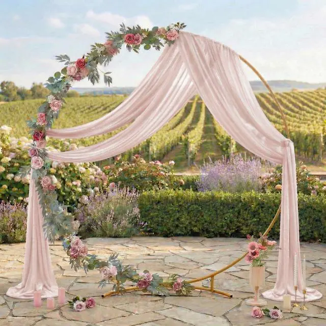 Alt view image 3 of 6 - Pack of 2 Wedding Arch Drape Panel (30" Width x 100ft Long) Sheer Chiffon Arbor Canopy Drapery Fabric for Wedding Ceremony Reception Decoration Party Ceiling Backdrop Curtain Swag - Nude