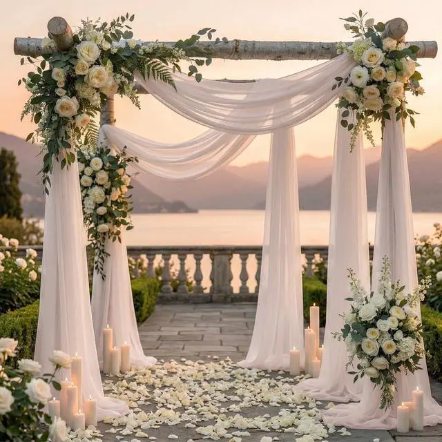 Alt view image 4 of 6 - Pack of 2 Wedding Arch Drape Panel (30" Width x 100ft Long) Sheer Chiffon Arbor Canopy Drapery Fabric for Wedding Ceremony Reception Decoration Party Ceiling Backdrop Curtain Swag - Nude