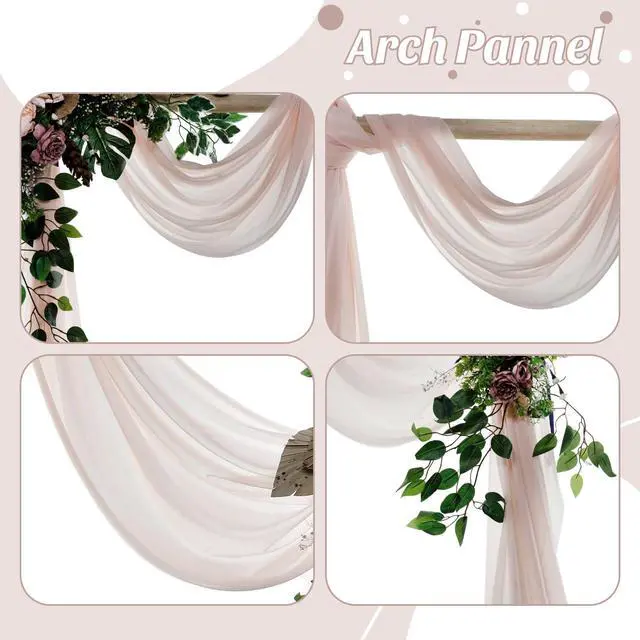 Alt view image 5 of 6 - Pack of 2 Wedding Arch Drape Panel (30" Width x 100ft Long) Sheer Chiffon Arbor Canopy Drapery Fabric for Wedding Ceremony Reception Decoration Party Ceiling Backdrop Curtain Swag - Nude