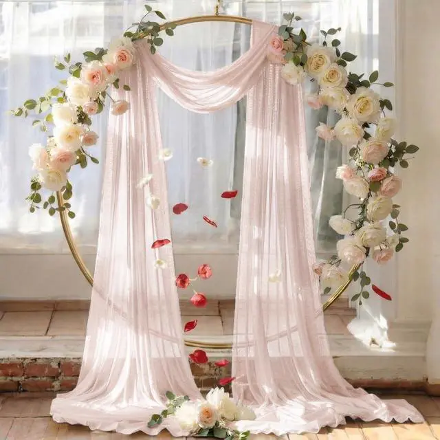 Alt view image 6 of 6 - Pack of 2 Wedding Arch Drape Panel (30" Width x 100ft Long) Sheer Chiffon Arbor Canopy Drapery Fabric for Wedding Ceremony Reception Decoration Party Ceiling Backdrop Curtain Swag - Nude