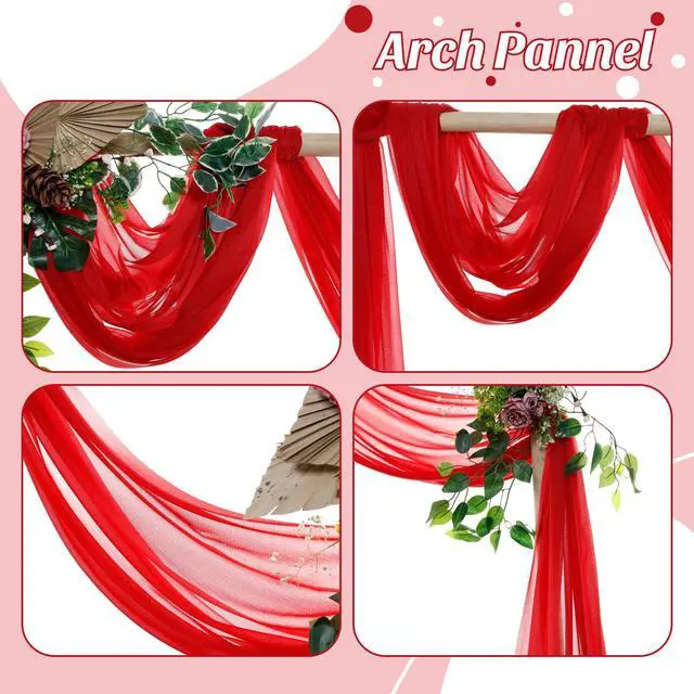 Alt view image 5 of 6 - Pack of 2 Wedding Arch Drape Panel (30" Width x 100ft Long) Sheer Chiffon Arbor Canopy Drapery Fabric for Wedding Ceremony Reception Decoration Party Ceiling Backdrop Curtain Swag - Red