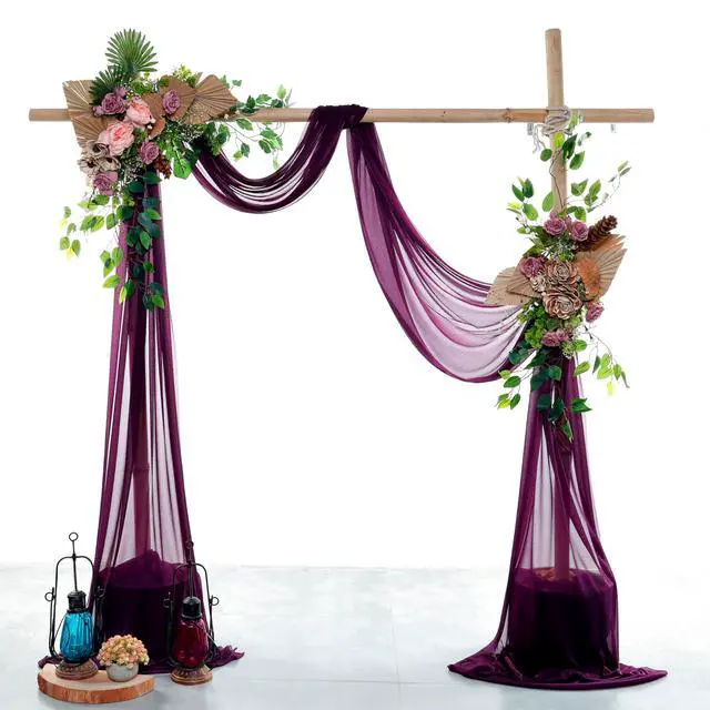 Alt view image 2 of 6 - Pack of 2 Wedding Arch Drape Panel (30" Width x 100ft Long) Sheer Chiffon Arbor Canopy Drapery Fabric for Wedding Ceremony Reception Decoration Party Ceiling Backdrop Curtain Swag - Eggplant