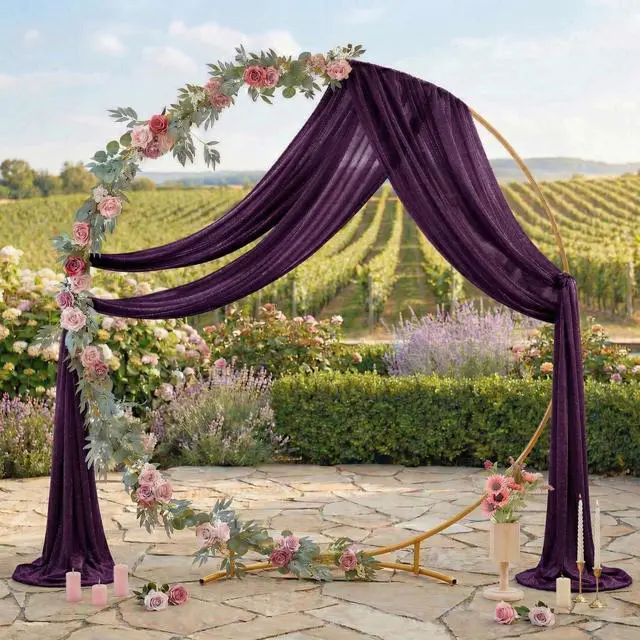 Alt view image 3 of 6 - Pack of 2 Wedding Arch Drape Panel (30" Width x 100ft Long) Sheer Chiffon Arbor Canopy Drapery Fabric for Wedding Ceremony Reception Decoration Party Ceiling Backdrop Curtain Swag - Eggplant