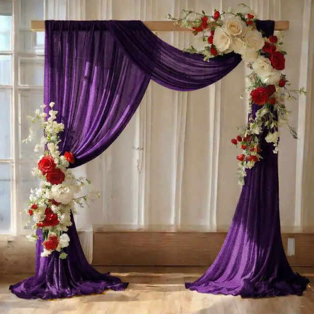 Main image of Pack of 2 Wedding Arch Drape Panel (30" Width x 100ft Long) Sheer Chiffon Arbor Canopy Drapery Fabric for Wedding Ceremony Reception Decoration Party Ceiling Backdrop Curtains - Cadbury Purple