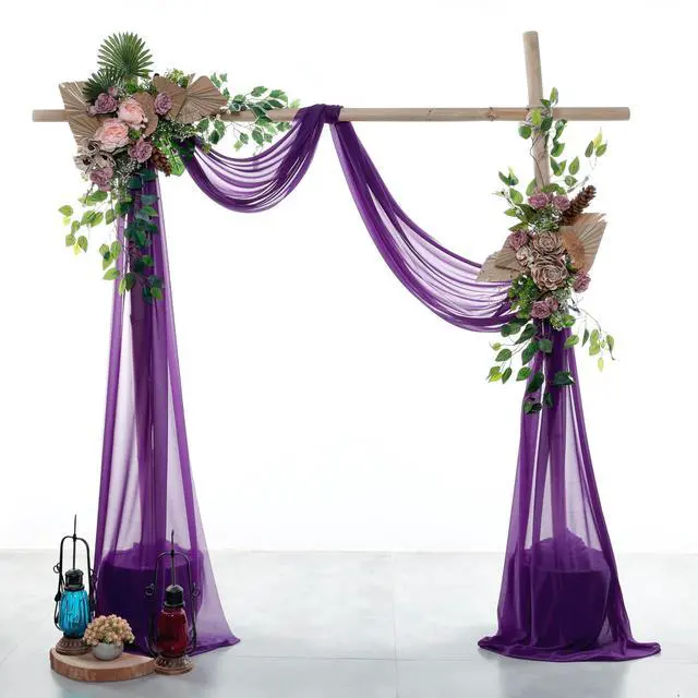 Alt view image 2 of 6 - Pack of 2 Wedding Arch Drape Panel (30" Width x 100ft Long) Sheer Chiffon Arbor Canopy Drapery Fabric for Wedding Ceremony Reception Decoration Party Ceiling Backdrop Curtains - Cadbury Purple