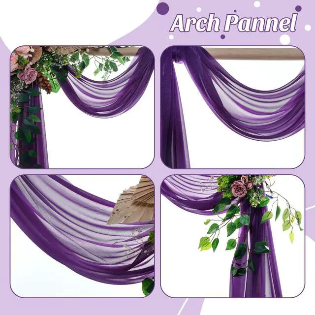 Alt view image 5 of 6 - Pack of 2 Wedding Arch Drape Panel (30" Width x 100ft Long) Sheer Chiffon Arbor Canopy Drapery Fabric for Wedding Ceremony Reception Decoration Party Ceiling Backdrop Curtains - Cadbury Purple