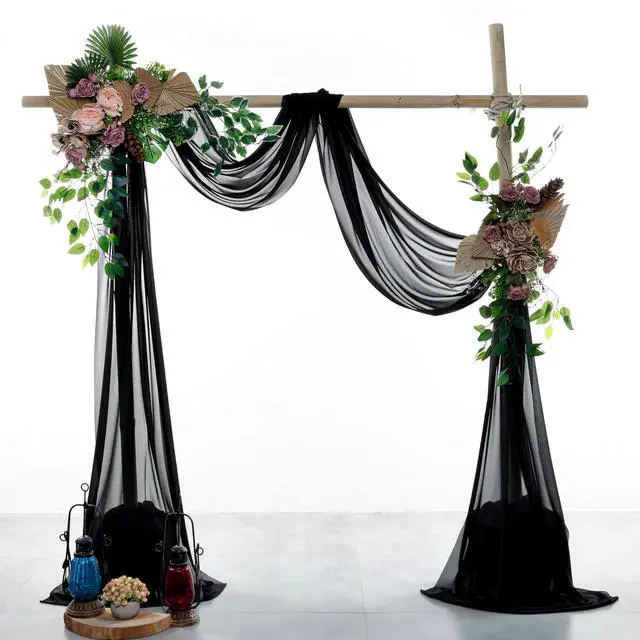 Alt view image 2 of 6 - Pack of 2 Wedding Arch Drape Panel (30" Width x 100ft Long) Sheer Chiffon Arbor Canopy Drapery Fabric for Wedding Ceremony Reception Decoration Party Ceiling Backdrop Curtain Swag - Black