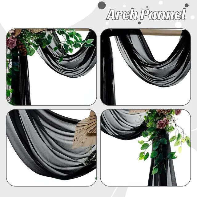 Alt view image 5 of 6 - Pack of 2 Wedding Arch Drape Panel (30" Width x 100ft Long) Sheer Chiffon Arbor Canopy Drapery Fabric for Wedding Ceremony Reception Decoration Party Ceiling Backdrop Curtain Swag - Black