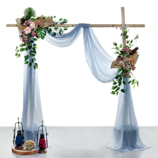 Alt view image 2 of 6 - Pack of 2 Wedding Arch Drape Panel (30" Width x 100ft Long) Sheer Chiffon Arbor Canopy Drapery Fabric for Wedding Ceremony Reception Decoration Party Ceiling Backdrop Curtain Swag - Dusty Blue