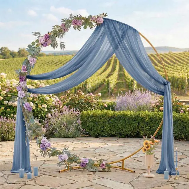 Alt view image 3 of 6 - Pack of 2 Wedding Arch Drape Panel (30" Width x 100ft Long) Sheer Chiffon Arbor Canopy Drapery Fabric for Wedding Ceremony Reception Decoration Party Ceiling Backdrop Curtain Swag - Dusty Blue