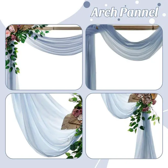 Alt view image 5 of 6 - Pack of 2 Wedding Arch Drape Panel (30" Width x 100ft Long) Sheer Chiffon Arbor Canopy Drapery Fabric for Wedding Ceremony Reception Decoration Party Ceiling Backdrop Curtain Swag - Dusty Blue