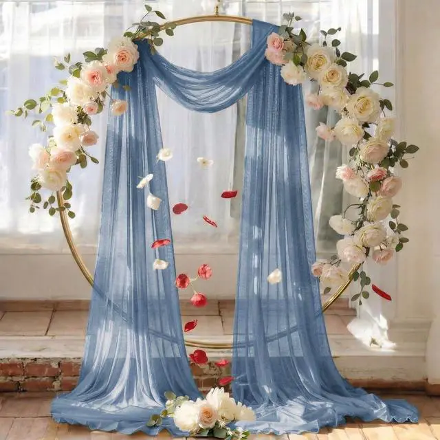Alt view image 6 of 6 - Pack of 2 Wedding Arch Drape Panel (30" Width x 100ft Long) Sheer Chiffon Arbor Canopy Drapery Fabric for Wedding Ceremony Reception Decoration Party Ceiling Backdrop Curtain Swag - Dusty Blue