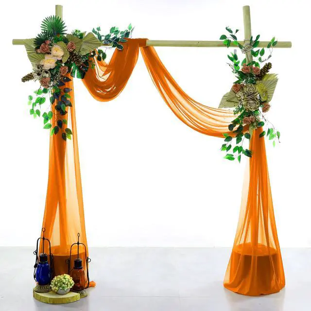 Alt view image 2 of 6 - Pack of 2 Wedding Arch Drape Panel (30" Width x 100ft Long) Sheer Chiffon Arbor Canopy Drapery Fabric for Wedding Ceremony Reception Decoration Party Ceiling Backdrop Curtain Swag - Orange